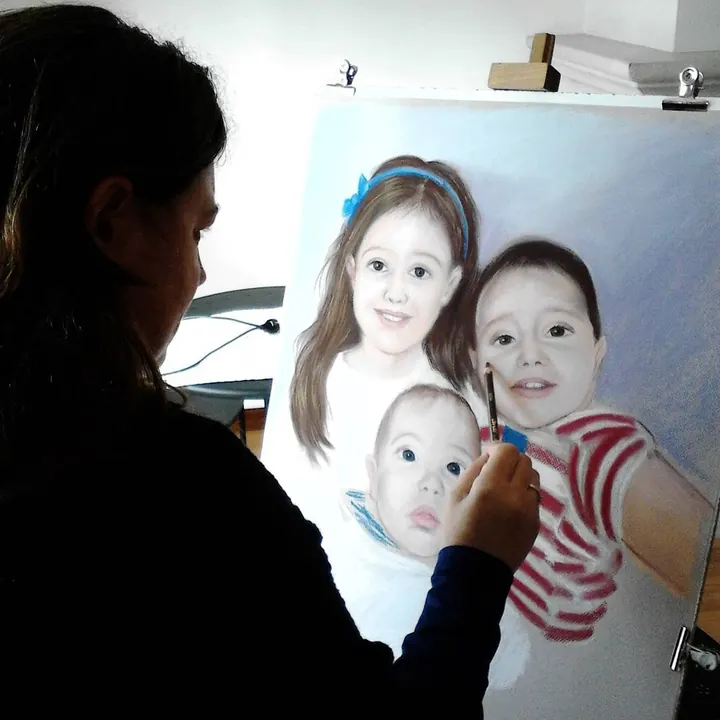 Ritratto di tre bambini, sul cavalletto