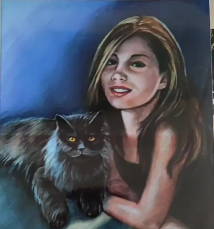 Ragazza con il gatto, pastelli